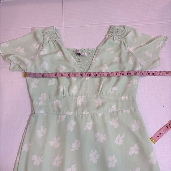 Abercrombie & Fitch Green Floral Ruffle Mini Dress Smocked Back Medium - Picture 11 of 13